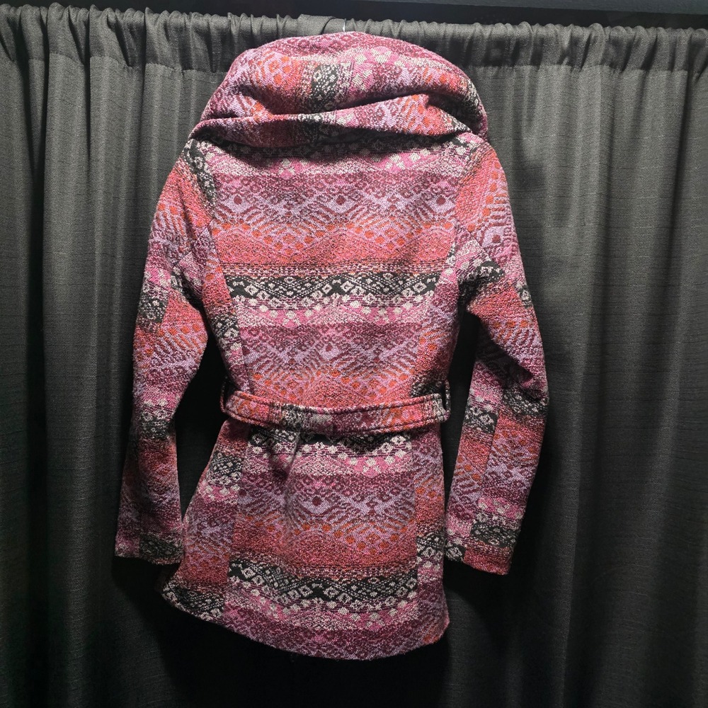 Mossimo Supply Co Womens Pink Purple Geometric Hooded Belted Wrap Coat Small‎ - Picture 2 of 11